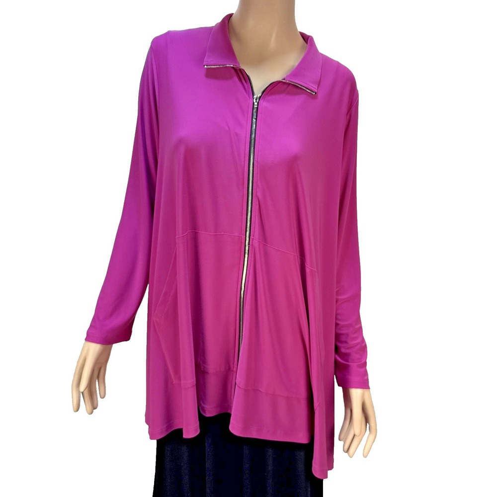 Sun Kim Womens Full Zip Swing Taylor Jacket Size M Fuchsia Pink Jersey Made USA
